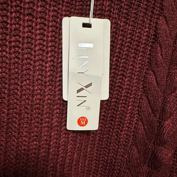 Liny Xin Women’s Burgundy Cable Knit Sweater NWT Medium Slightly Oversized New - Picture 2 of 8